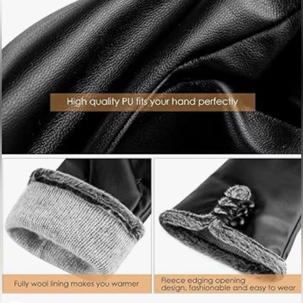 NWT Leather Gloves PU Cashmere Lined, Touchscreen MULTI SIZES AND Colors